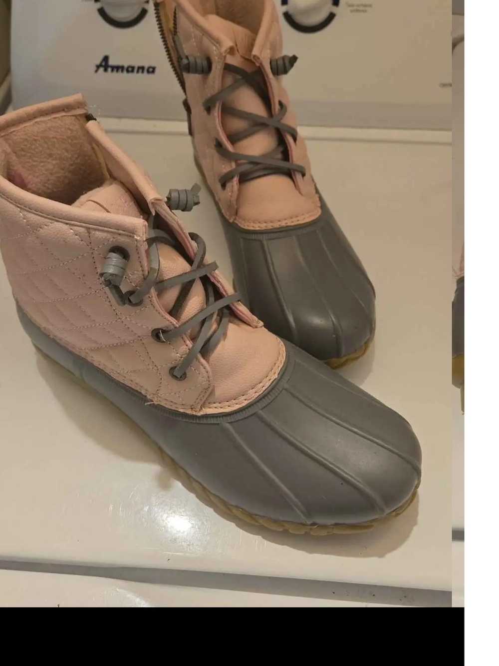 Nautica Pink Quilted Duck Boots with Gray Waterproof Toe